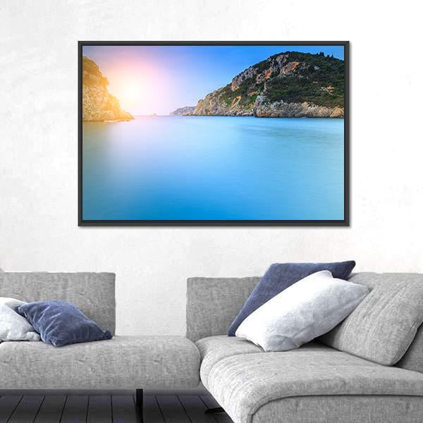 Paleokastritsa Famous Sand Beach Canvas Wall Art-1 Piece-Floating Frame-24" x 16"-Tiaracle