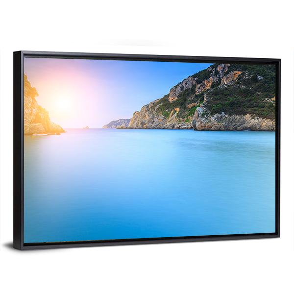 Paleokastritsa Famous Sand Beach Canvas Wall Art-3 Horizontal-Gallery Wrap-25" x 16"-Tiaracle