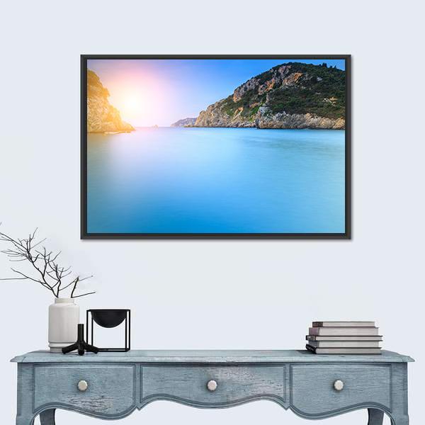 Paleokastritsa Famous Sand Beach Canvas Wall Art-3 Horizontal-Gallery Wrap-25" x 16"-Tiaracle