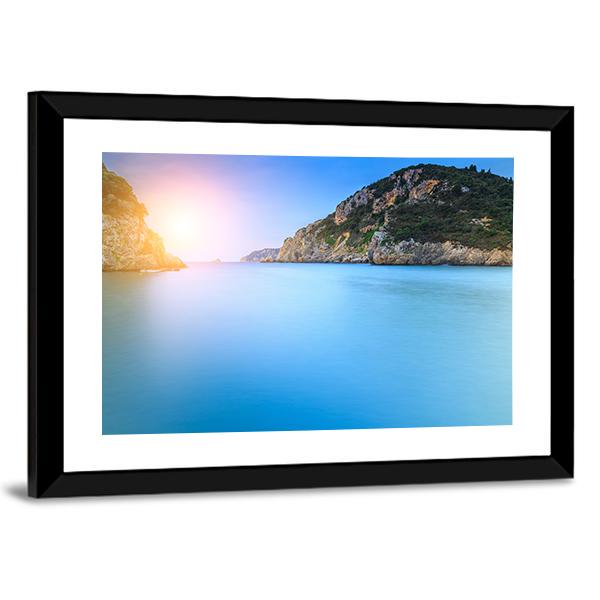 Paleokastritsa Famous Sand Beach Canvas Wall Art-3 Horizontal-Gallery Wrap-25" x 16"-Tiaracle