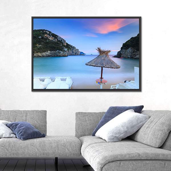 Paleokastritsa Sand Beach Canvas Wall Art-1 Piece-Floating Frame-24" x 16"-Tiaracle
