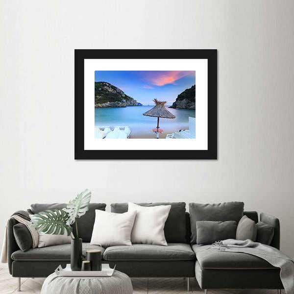 Paleokastritsa Sand Beach Canvas Wall Art-1 Piece-Framed Print-20" x 16"-Tiaracle