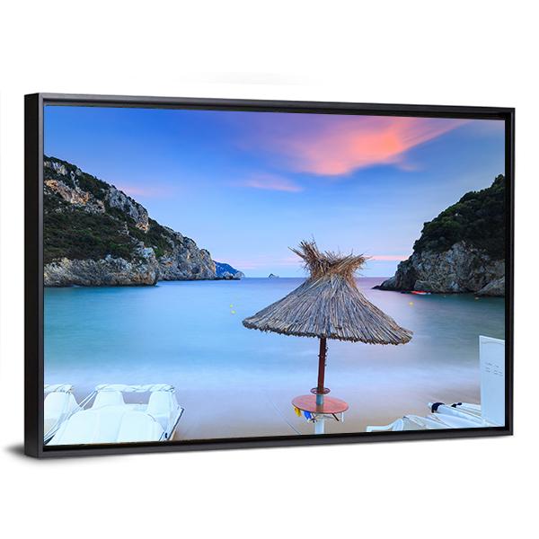 Paleokastritsa Sand Beach Canvas Wall Art-3 Horizontal-Gallery Wrap-25" x 16"-Tiaracle