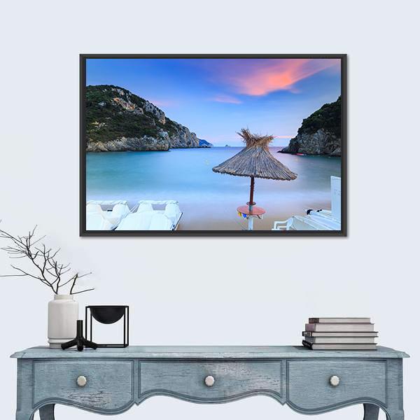 Paleokastritsa Sand Beach Canvas Wall Art-3 Horizontal-Gallery Wrap-25" x 16"-Tiaracle