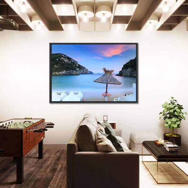 Paleokastritsa Sand Beach Canvas Wall Art-5 Horizontal-Gallery Wrap-22" x 12"-Tiaracle