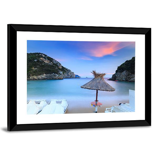 Paleokastritsa Sand Beach Canvas Wall Art-3 Horizontal-Gallery Wrap-25" x 16"-Tiaracle