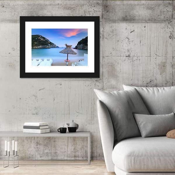 Paleokastritsa Sand Beach Canvas Wall Art-3 Horizontal-Gallery Wrap-25" x 16"-Tiaracle