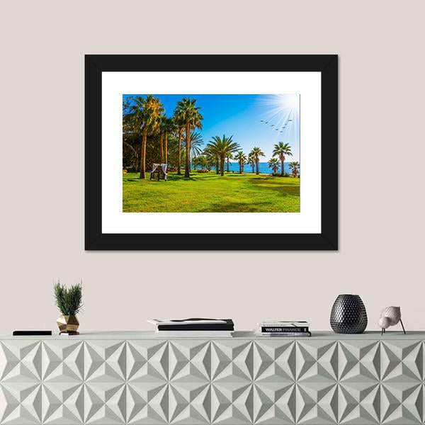 Palm Grove & Green Grass Lawn Canvas Wall Art-3 Horizontal-Gallery Wrap-25" x 16"-Tiaracle