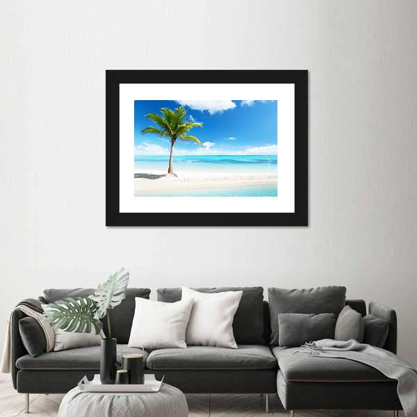 Palm Tree On Island Canvas Wall Art-1 Piece-Framed Print-20" x 16"-Tiaracle