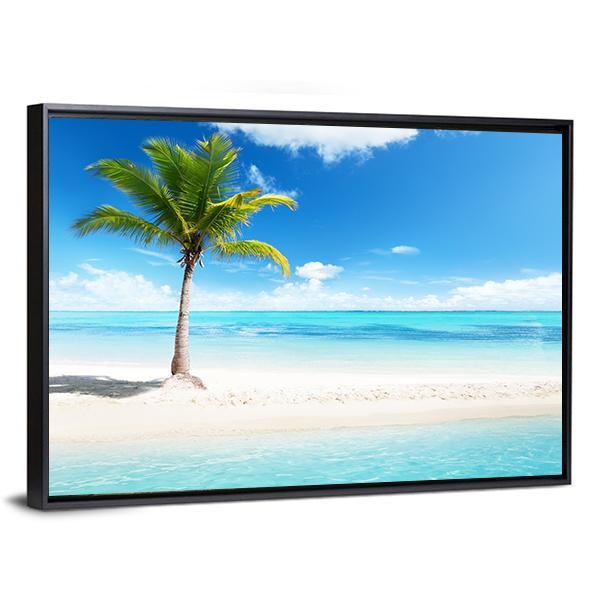 Palm Tree On Island Canvas Wall Art-3 Horizontal-Gallery Wrap-25" x 16"-Tiaracle