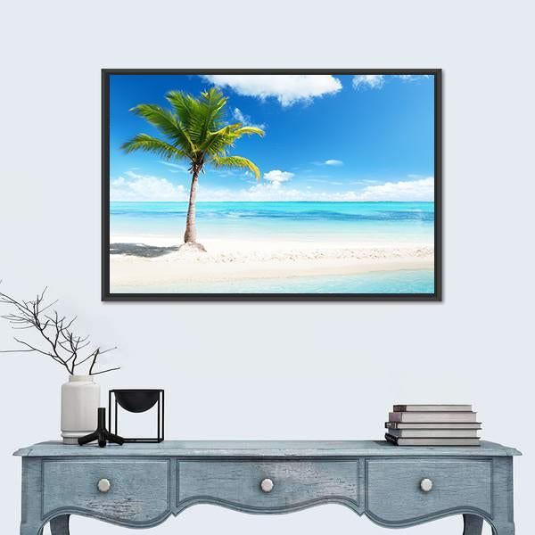 Palm Tree On Island Canvas Wall Art-3 Horizontal-Gallery Wrap-25" x 16"-Tiaracle