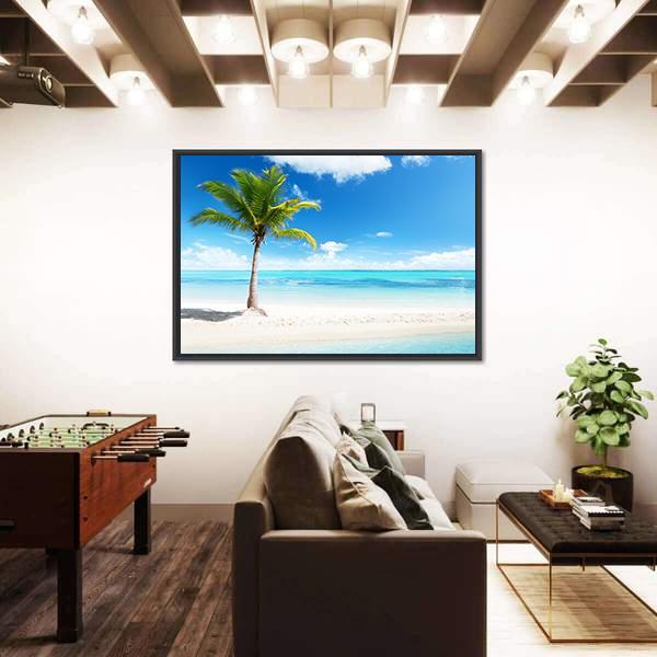 Palm Tree On Island Canvas Wall Art-3 Horizontal-Gallery Wrap-25" x 16"-Tiaracle