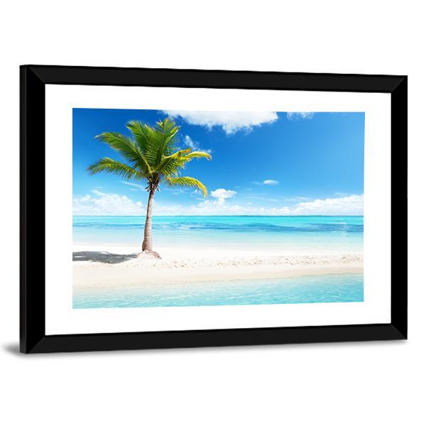 Palm Tree On Island Canvas Wall Art-3 Horizontal-Gallery Wrap-25" x 16"-Tiaracle