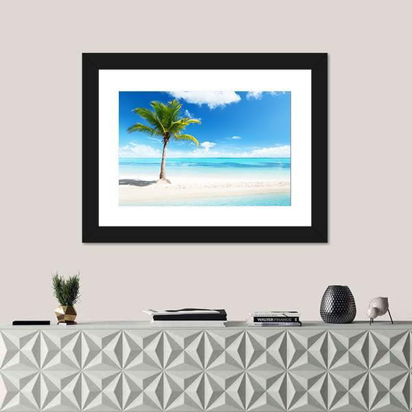 Palm Tree On Island Canvas Wall Art-3 Horizontal-Gallery Wrap-25" x 16"-Tiaracle