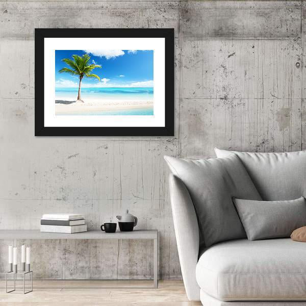 Palm Tree On Island Canvas Wall Art-3 Horizontal-Gallery Wrap-25" x 16"-Tiaracle