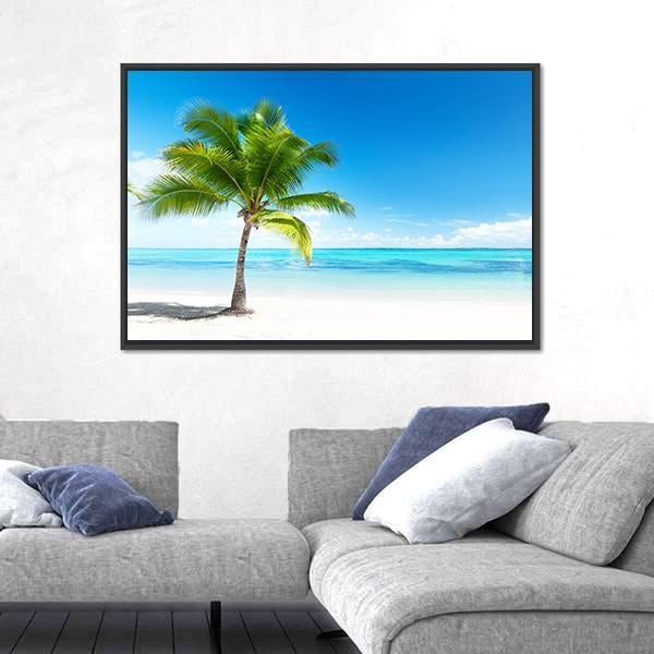Palm Tree On beach Canvas Wall Art-1 Piece-Floating Frame-24" x 16"-Tiaracle
