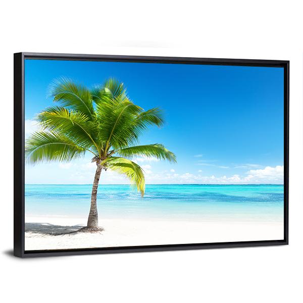 Palm Tree On beach Canvas Wall Art-3 Horizontal-Gallery Wrap-25" x 16"-Tiaracle
