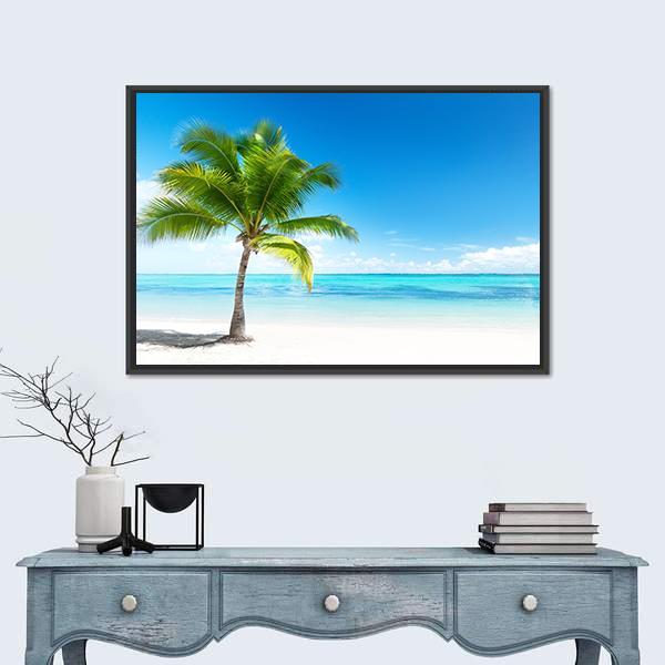 Palm Tree On beach Canvas Wall Art-3 Horizontal-Gallery Wrap-25" x 16"-Tiaracle