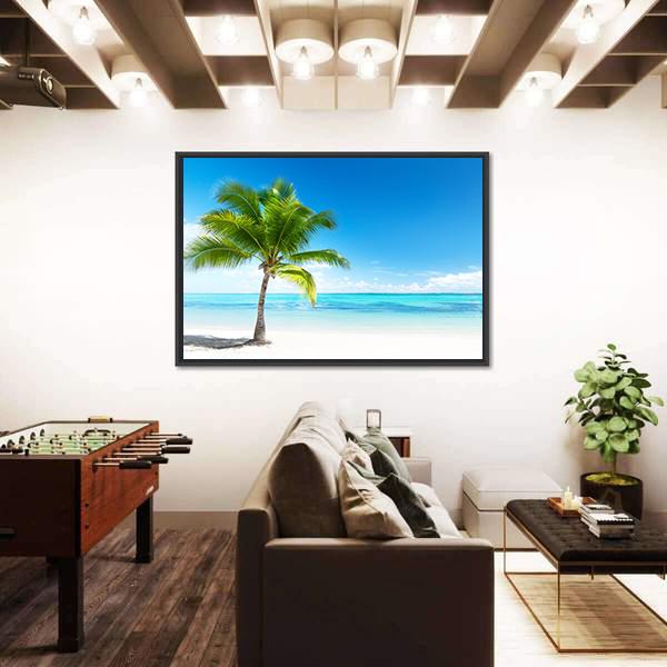 Palm Tree On beach Canvas Wall Art-3 Horizontal-Gallery Wrap-25" x 16"-Tiaracle