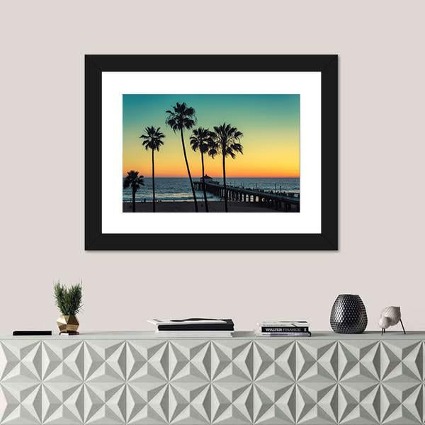 Palm Trees At California Beach Canvas Wall Art-1 Piece-Framed Print-20" x 16"-Tiaracle