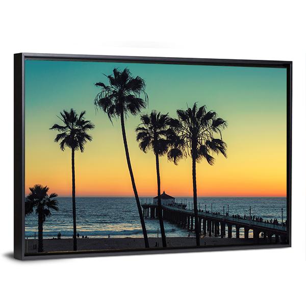 Palm Trees At California Beach Canvas Wall Art-3 Horizontal-Gallery Wrap-25&quot; x 16&quot;-Tiaracle