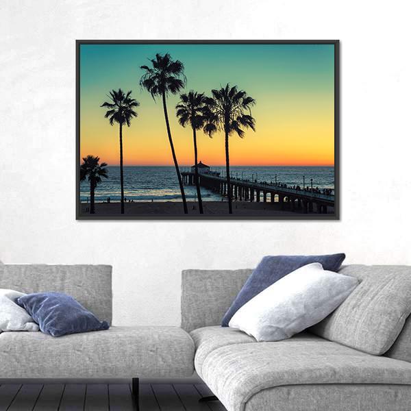 Palm Trees At California Beach Canvas Wall Art-3 Horizontal-Gallery Wrap-25&quot; x 16&quot;-Tiaracle