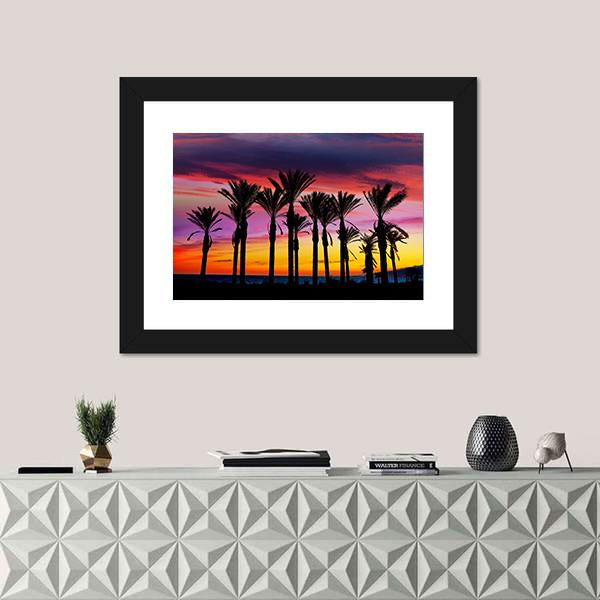 Palm Trees In Retamar Beach At Spain Canvas Wall Art-1 Piece-Framed Print-20" x 16"-Tiaracle