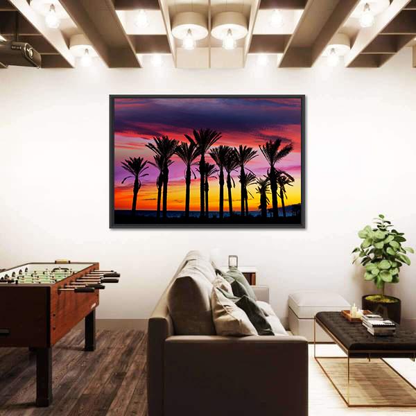 Palm Trees In Retamar Beach At Spain Canvas Wall Art-3 Horizontal-Gallery Wrap-25" x 16"-Tiaracle