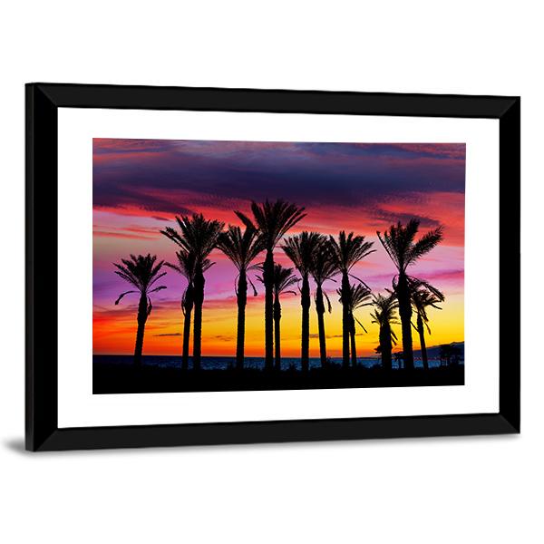 Palm Trees In Retamar Beach At Spain Canvas Wall Art-3 Horizontal-Gallery Wrap-25" x 16"-Tiaracle