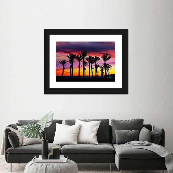 Palm Trees In Retamar Beach At Spain Canvas Wall Art-3 Horizontal-Gallery Wrap-25" x 16"-Tiaracle
