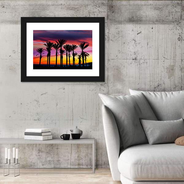 Palm Trees In Retamar Beach At Spain Canvas Wall Art-3 Horizontal-Gallery Wrap-25" x 16"-Tiaracle