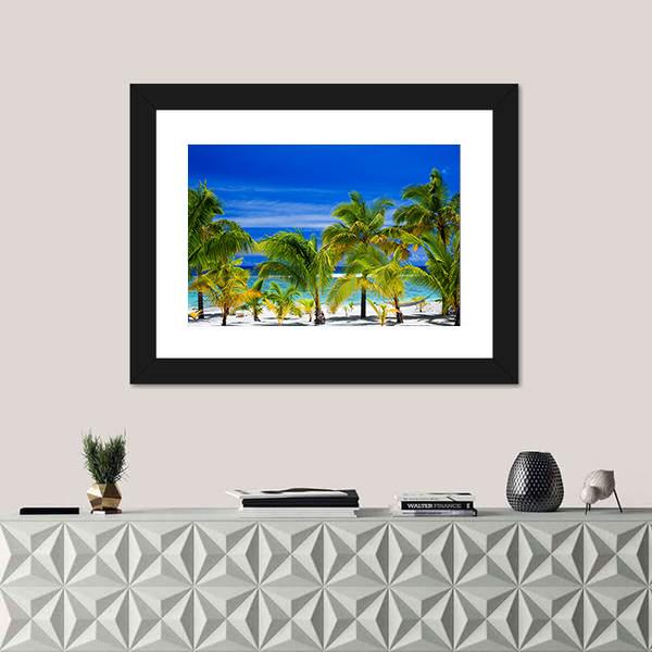 Palm Trees On A Tropical Beach Canvas Wall Art-1 Piece-Framed Print-20" x 16"-Tiaracle