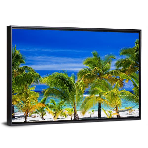 Palm Trees On A Tropical Beach Canvas Wall Art-3 Horizontal-Gallery Wrap-25" x 16"-Tiaracle