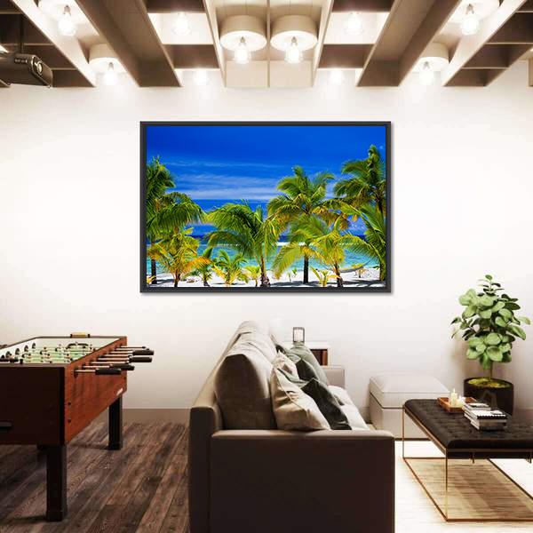 Palm Trees On A Tropical Beach Canvas Wall Art-3 Horizontal-Gallery Wrap-25" x 16"-Tiaracle