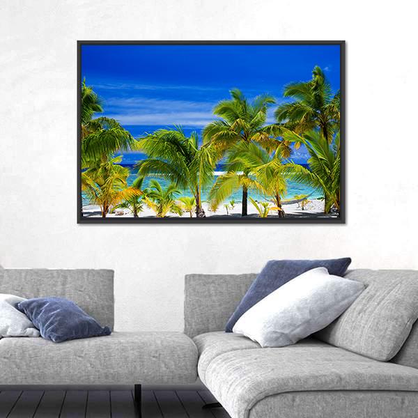 Palm Trees On A Tropical Beach Canvas Wall Art-3 Horizontal-Gallery Wrap-25" x 16"-Tiaracle