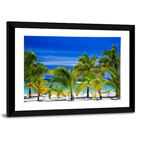 Palm Trees On A Tropical Beach Canvas Wall Art-3 Horizontal-Gallery Wrap-25" x 16"-Tiaracle