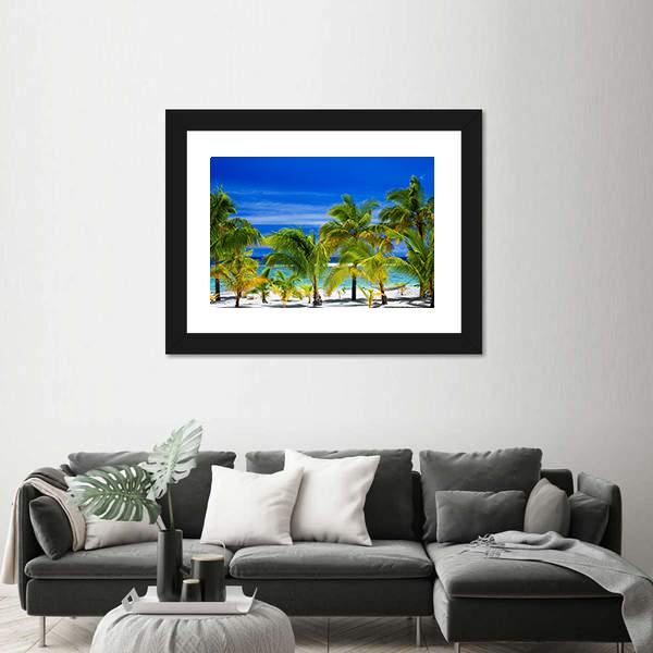 Palm Trees On A Tropical Beach Canvas Wall Art-3 Horizontal-Gallery Wrap-25" x 16"-Tiaracle