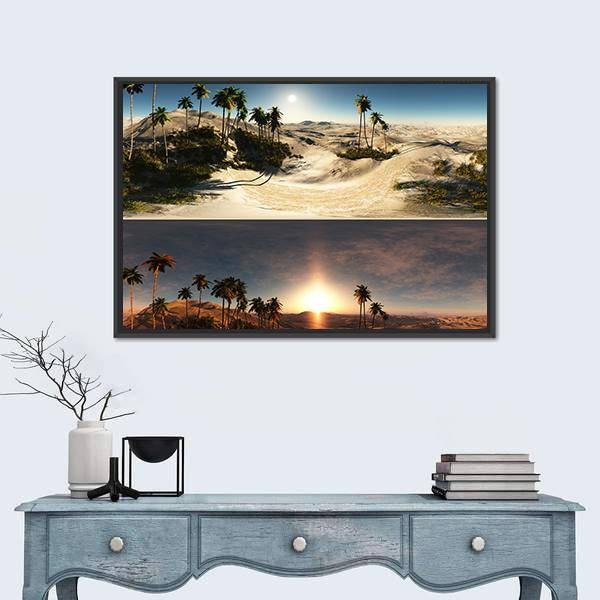 Palms In Desert Canvas Wall Art-3 Horizontal-Gallery Wrap-25" x 16"-Tiaracle