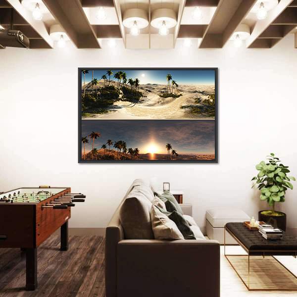 Palms In Desert Canvas Wall Art-3 Horizontal-Gallery Wrap-25" x 16"-Tiaracle