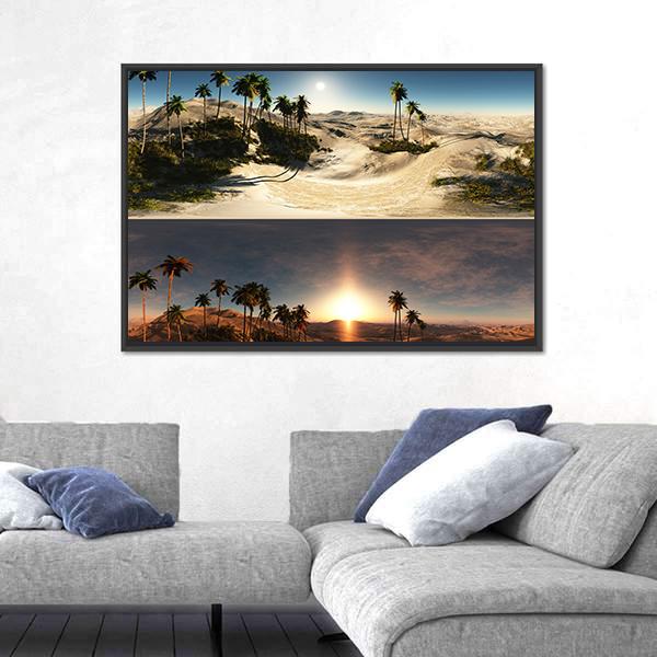 Palms In Desert Canvas Wall Art-3 Horizontal-Gallery Wrap-25" x 16"-Tiaracle