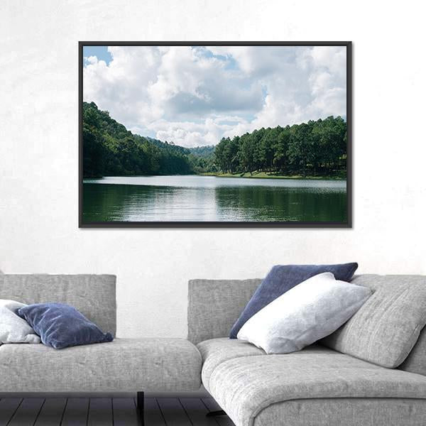 Pang Ung Lake In Maehongson Canvas Wall Art-1 Piece-Floating Frame-24" x 16"-Tiaracle