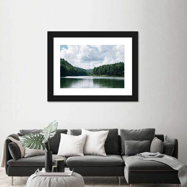 Pang Ung Lake In Maehongson Canvas Wall Art-1 Piece-Framed Print-20" x 16"-Tiaracle