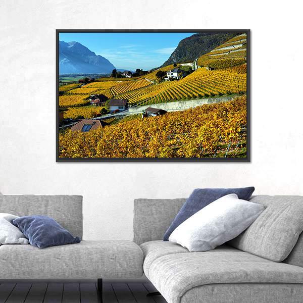 Panorama Of Autumn Vineyards Canvas Wall Art-1 Piece-Floating Frame-24" x 16"-Tiaracle