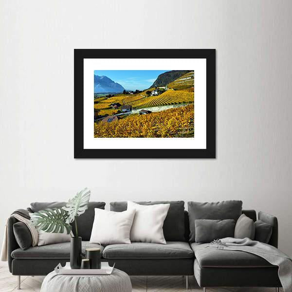 Panorama Of Autumn Vineyards Canvas Wall Art-1 Piece-Framed Print-20" x 16"-Tiaracle