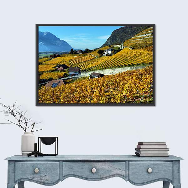 Panorama Of Autumn Vineyards Canvas Wall Art-3 Horizontal-Gallery Wrap-25" x 16"-Tiaracle