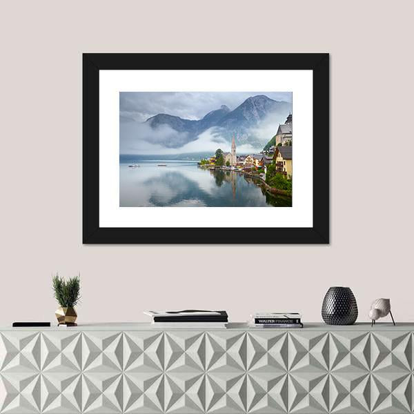 Panorama Of Hallstatt Mountain Village Canvas Wall Art-1 Piece-Framed Print-20" x 16"-Tiaracle
