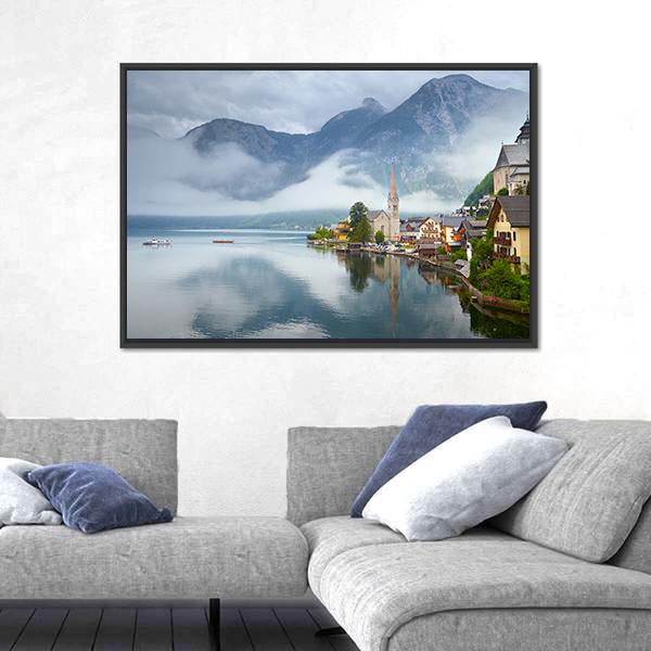Panorama Of Hallstatt Mountain Village Canvas Wall Art-3 Horizontal-Gallery Wrap-25" x 16"-Tiaracle
