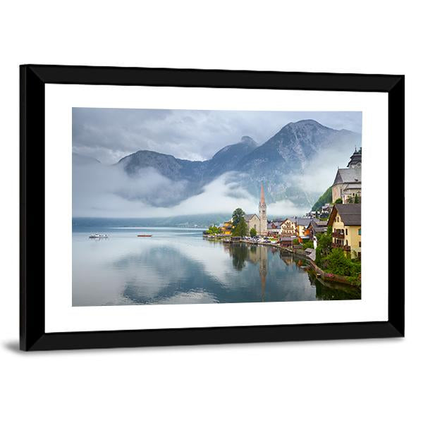 Panorama Of Hallstatt Mountain Village Canvas Wall Art-3 Horizontal-Gallery Wrap-25" x 16"-Tiaracle