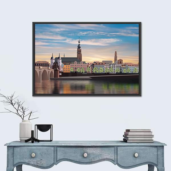 Panorama Of Heidelberg Canvas Wall Art-1 Piece-Floating Frame-36" x 24"-Tiaracle