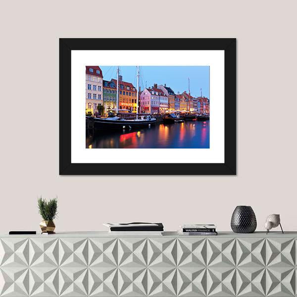 Panorama Of Historical Nyhavn In Copenhagen Canvas Wall Art-1 Piece-Framed Print-20" x 16"-Tiaracle